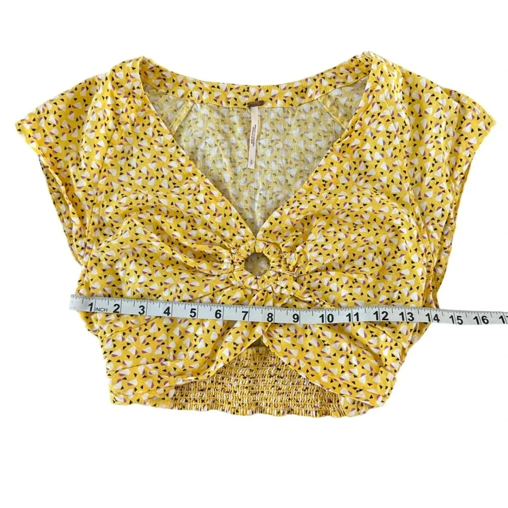 Free People Womens Havana Honey V-Neck Crop Top Linen Blend Small‎ Boho Chic $68